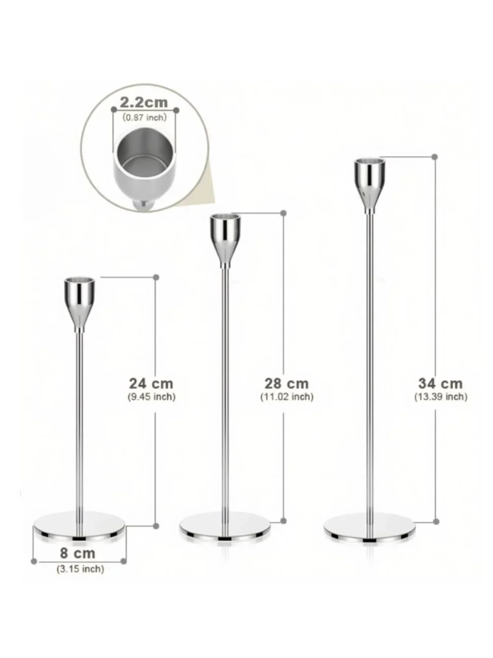 Set of 9 | Silver Metal Taper Candle Holders